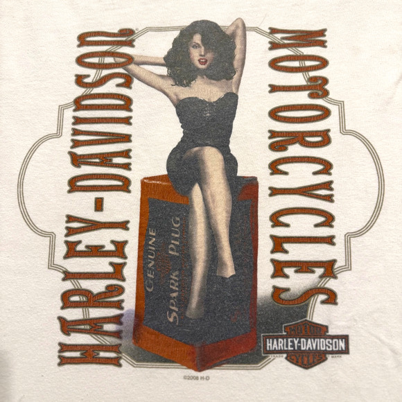 Harley Davidson Shirt Mens Large Long Sleeve Pinup Graphic Biker 2008 Y2K - Picture 2 of 12